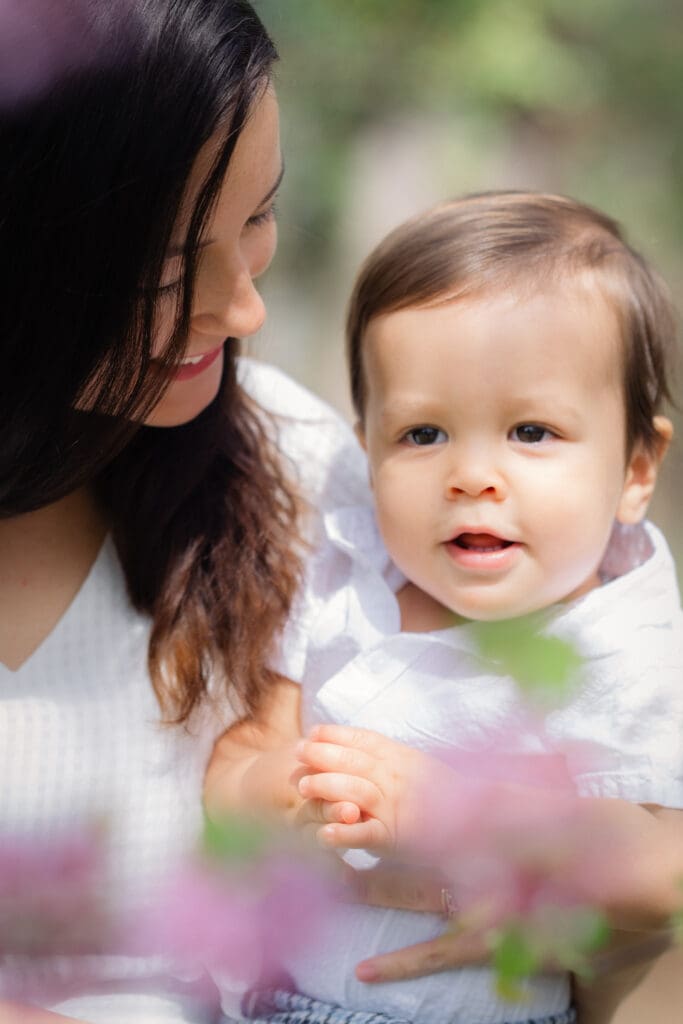By motherhood photographer in Southwest Georgia, mother smiling at her toddler