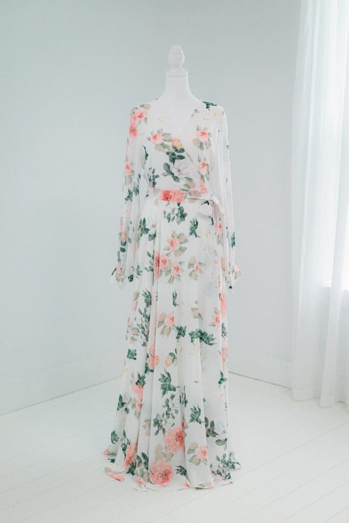 Long, elegant floral dress from the client closet for motherhood photography in Bainbridge, GA